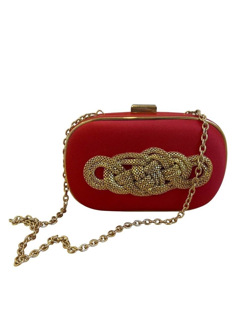 Vintage Sondra Roberts Red Clutch Purse evening With Gold Chain & Embellishment